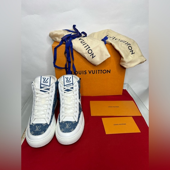 Louis Vuitton Other - Louis Vuitton Charlie Trainer Sneaker Denim Blue White High Top Original LV
